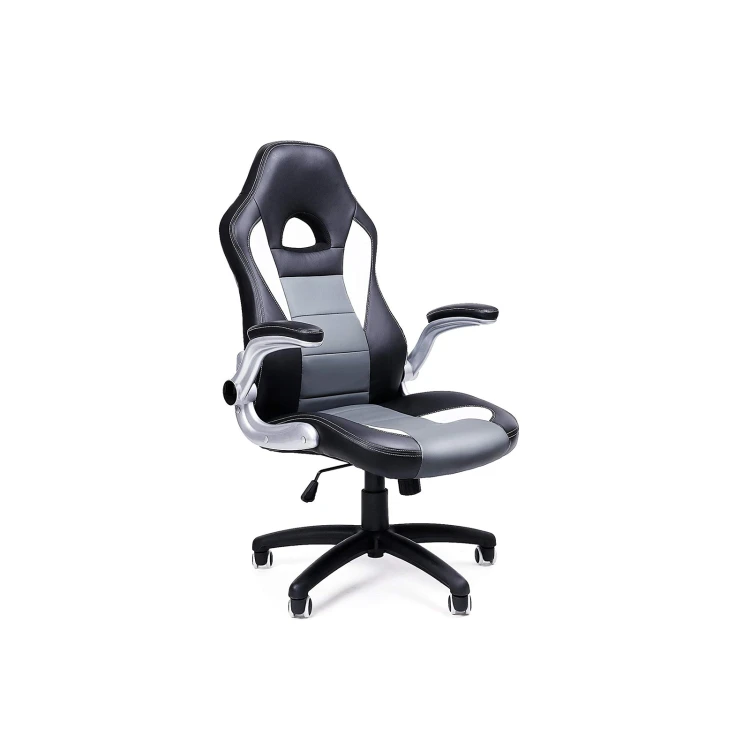 Fotel gamingowy ergonomiczny czarno-szaro-biały do 150 kg