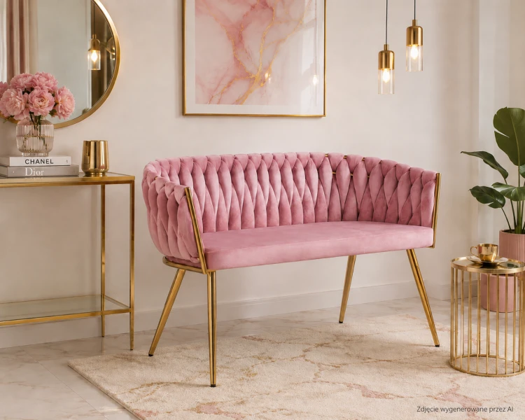 Sofa MALVA różowa velvet / złoty