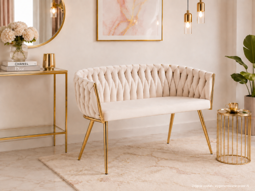 Sofa MALVA beżowa velvet / złoty