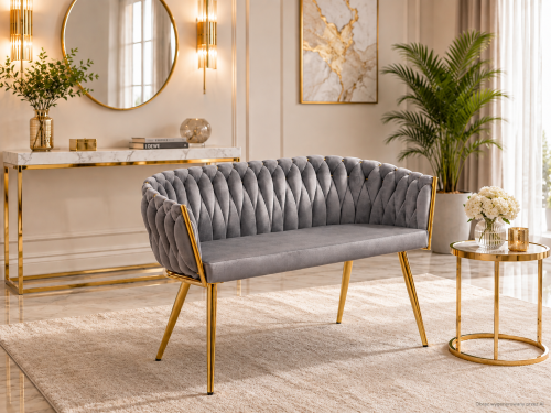 Sofa MALVA szary velvet / złoty