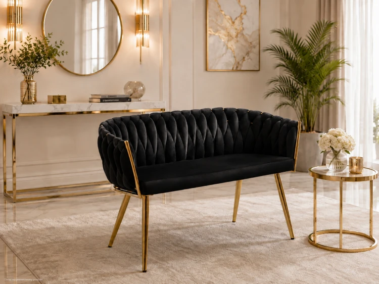 Sofa MALVA czarny velvet / złoty