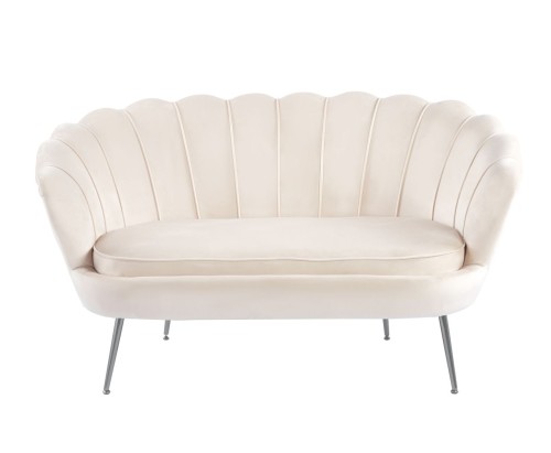 Sofa dwuosobowa MALMO kremowa – welur, srebrne metalowe nogi