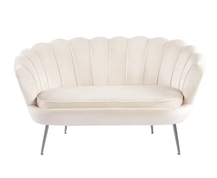 Sofa dwuosobowa MALMO kremowa – welur, srebrne metalowe nogi
