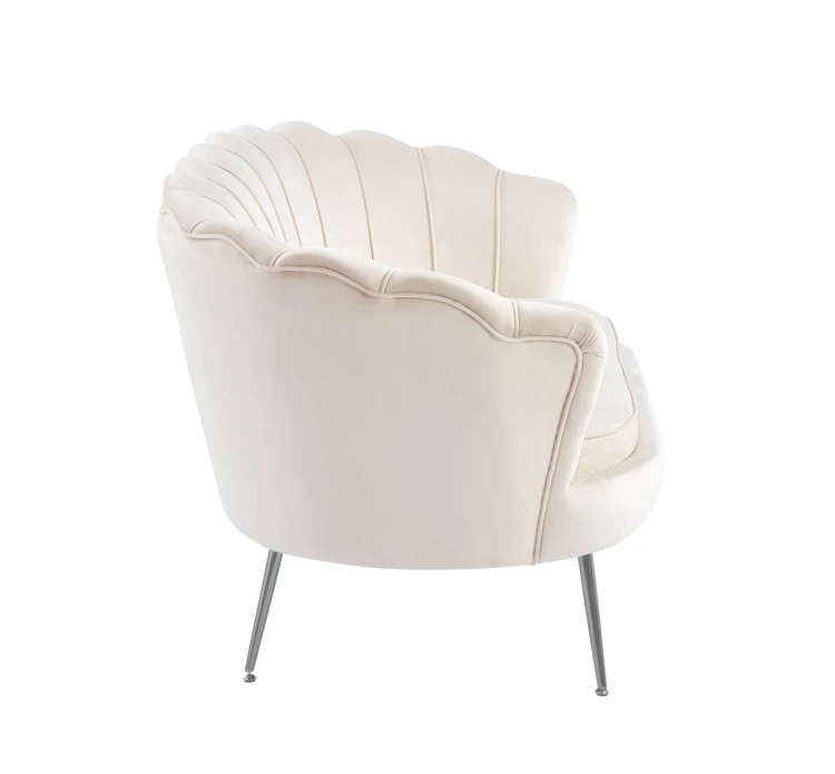 Sofa dwuosobowa MALMO kremowa – welur, srebrne metalowe nogi