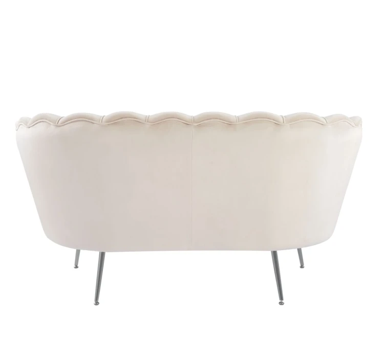 Sofa dwuosobowa MALMO kremowa – welur, srebrne metalowe nogi
