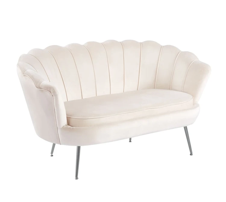 Sofa dwuosobowa MALMO kremowa – welur, srebrne metalowe nogi