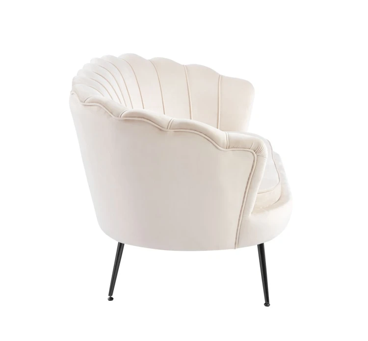 Sofa dwuosobowa MALMO kremowa – welur, czarne metalowe nogi