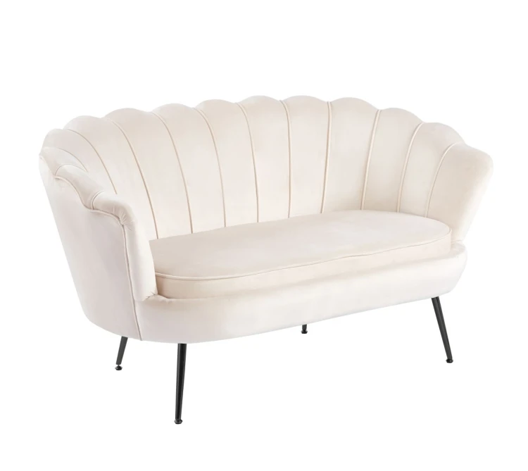 Sofa dwuosobowa MALMO kremowa – welur, czarne metalowe nogi