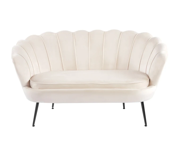 Sofa dwuosobowa MALMO kremowa – welur, czarne metalowe nogi