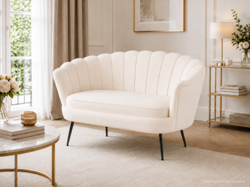 Sofa dwuosobowa MALMO kremowa – welur, czarne metalowe nogi