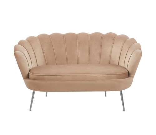 Sofa dwuosobowa MALMO Cappuccino– welur, srebrne metalowe nogi