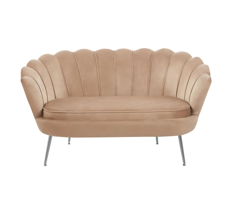 Sofa dwuosobowa MALMO Cappuccino– welur, srebrne metalowe nogi
