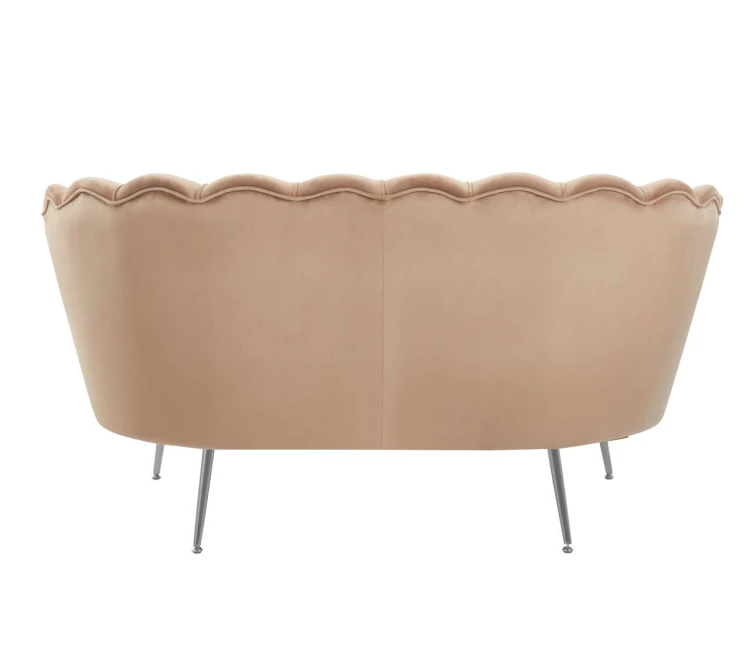 Sofa dwuosobowa MALMO Cappuccino– welur, srebrne metalowe nogi