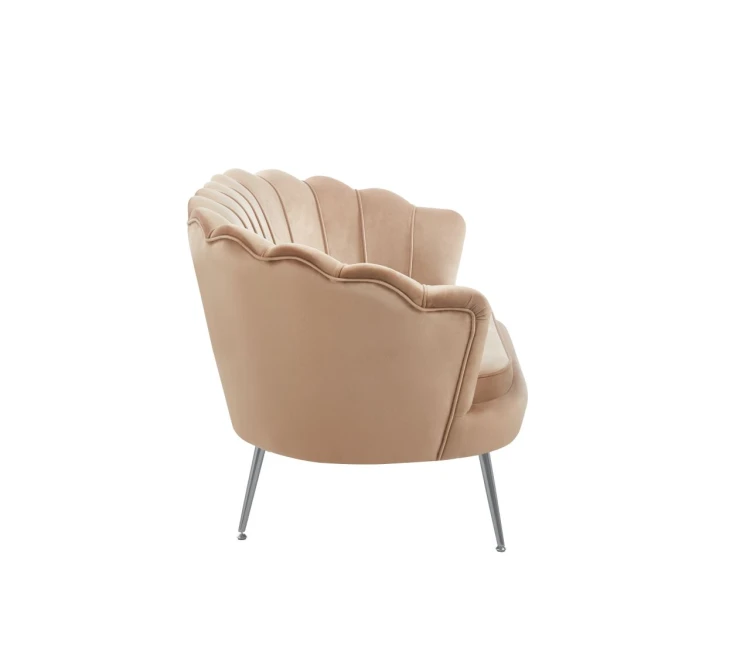 Sofa dwuosobowa MALMO Cappuccino– welur, srebrne metalowe nogi