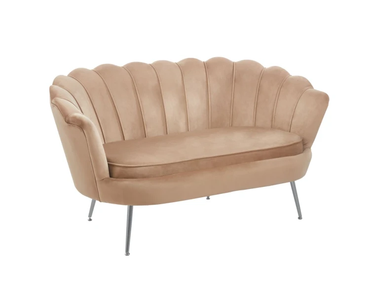 Sofa dwuosobowa MALMO Cappuccino– welur, srebrne metalowe nogi