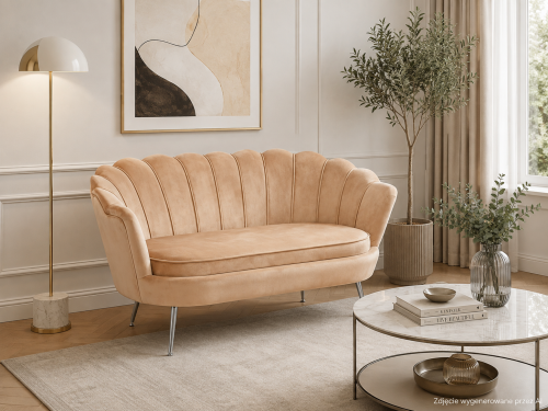 Sofa dwuosobowa MALMO Cappuccino– welur, srebrne metalowe nogi