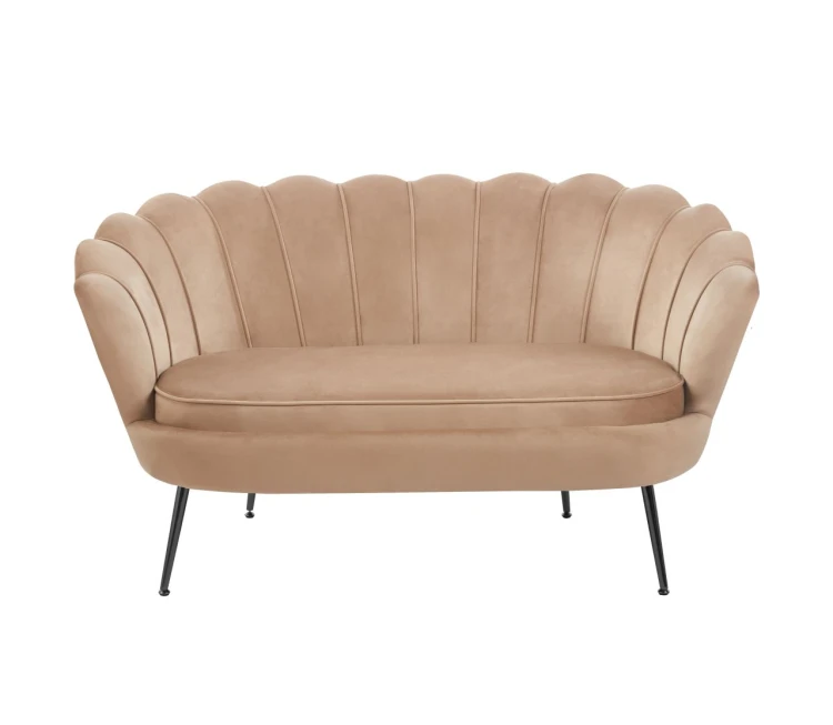 Sofa dwuosobowa MALMO Cappuccino– welur, czarne metalowe nogi