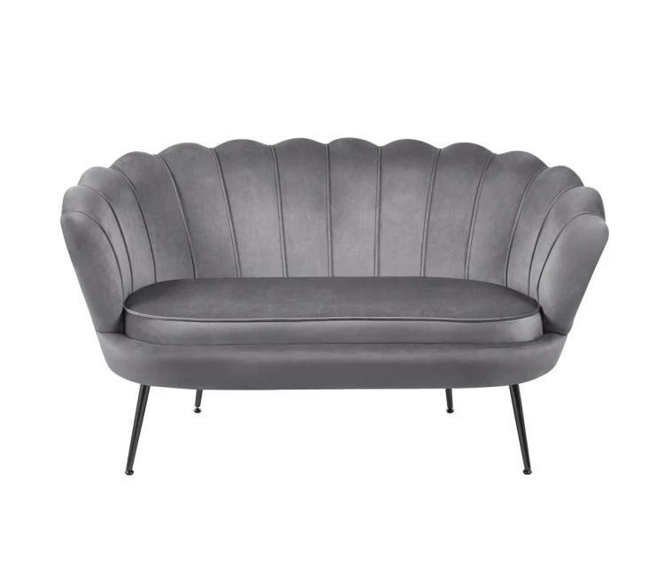 Sofa dwuosobowa MALMO Szara– welur, czarne metalowe nogi