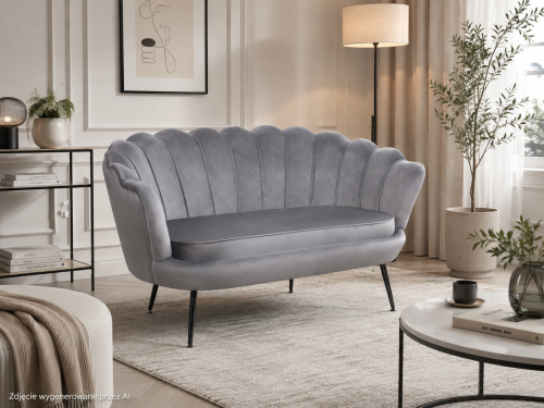 Sofa dwuosobowa MALMO Szara– welur, czarne metalowe nogi