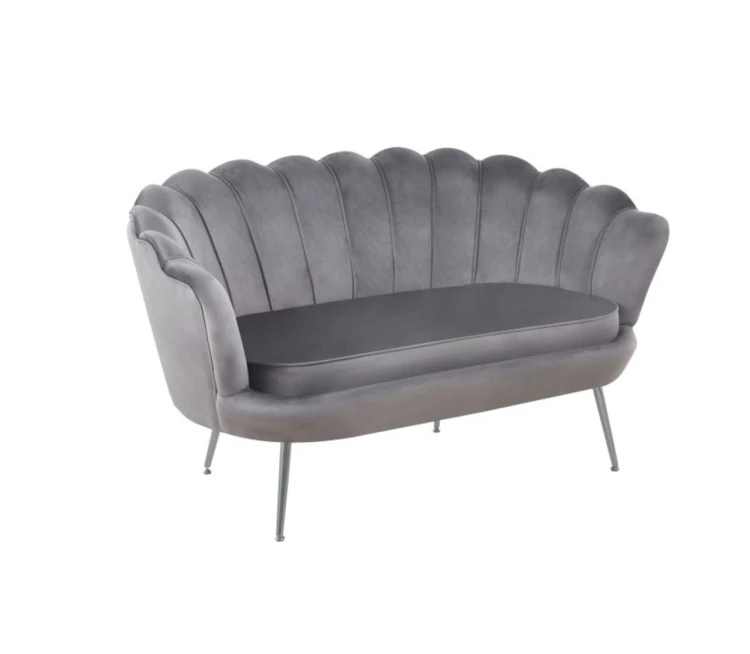 Sofa dwuosobowa MALMO Szara– welur, srebrne metalowe nogi