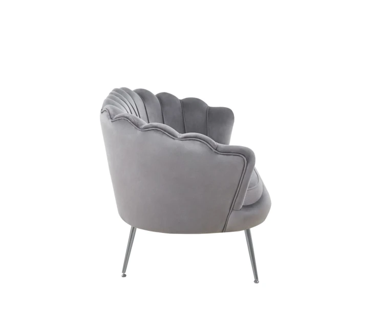 Sofa dwuosobowa MALMO Szara– welur, srebrne metalowe nogi