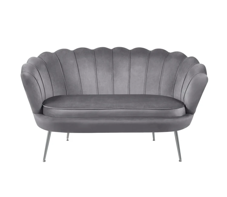 Sofa dwuosobowa MALMO Szara– welur, srebrne metalowe nogi