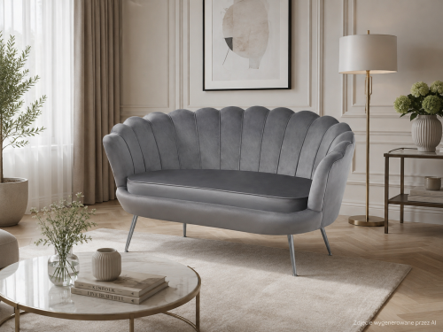 Sofa dwuosobowa MALMO Szara– welur, srebrne metalowe nogi
