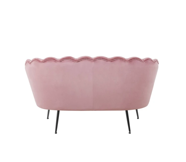 Sofa dwuosobowa MALMO Różowa– welur, czarne metalowe nogi