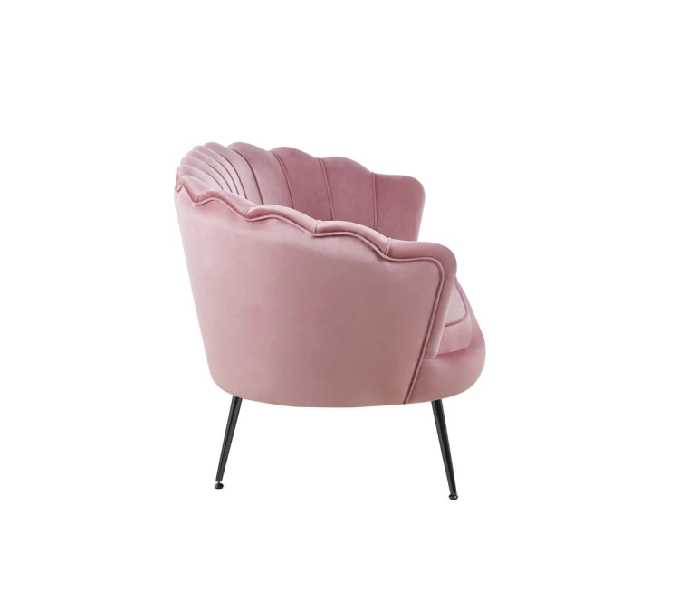 Sofa dwuosobowa MALMO Różowa– welur, czarne metalowe nogi