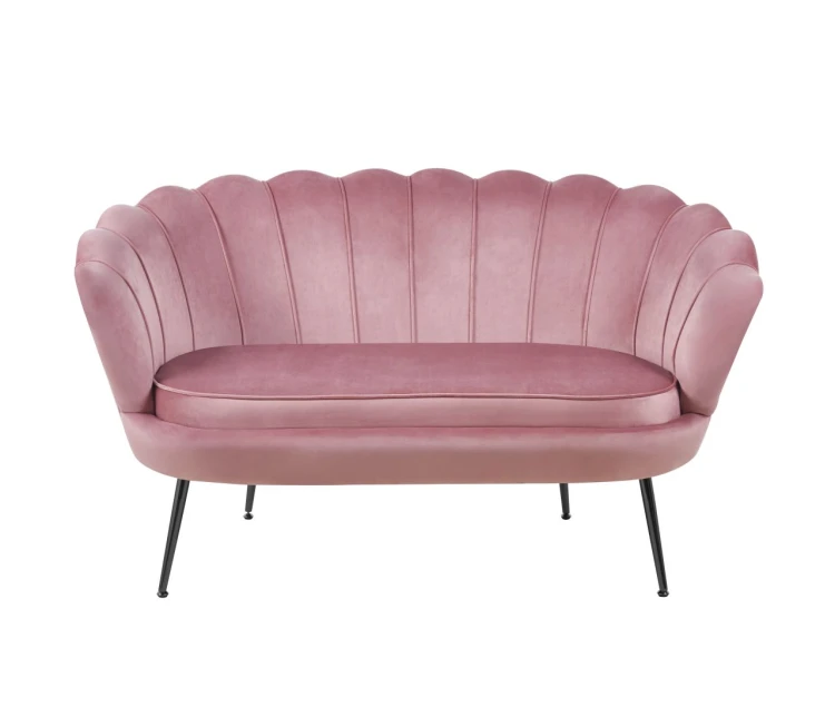 Sofa dwuosobowa MALMO Różowa– welur, czarne metalowe nogi