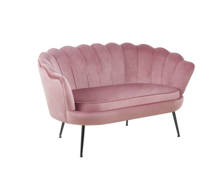 Sofa dwuosobowa MALMO Różowa– welur, czarne metalowe nogi