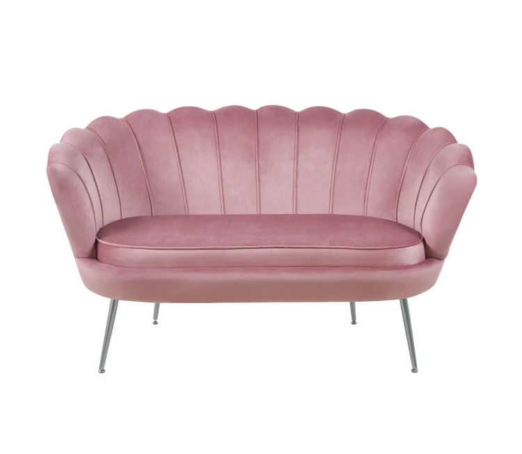 Sofa dwuosobowa MALMO Różowa– welur, srebrne metalowe nogi