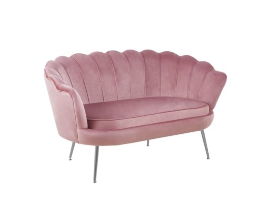 Sofa dwuosobowa MALMO Różowa– welur, srebrne metalowe nogi