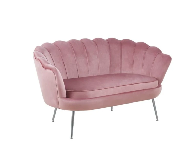 Sofa dwuosobowa MALMO Różowa– welur, srebrne metalowe nogi