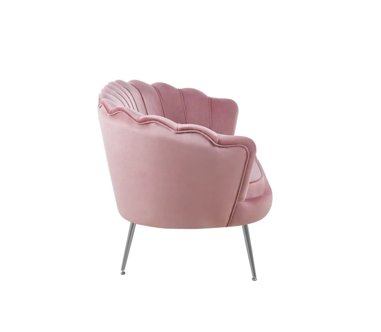 Sofa dwuosobowa MALMO Różowa– welur, srebrne metalowe nogi