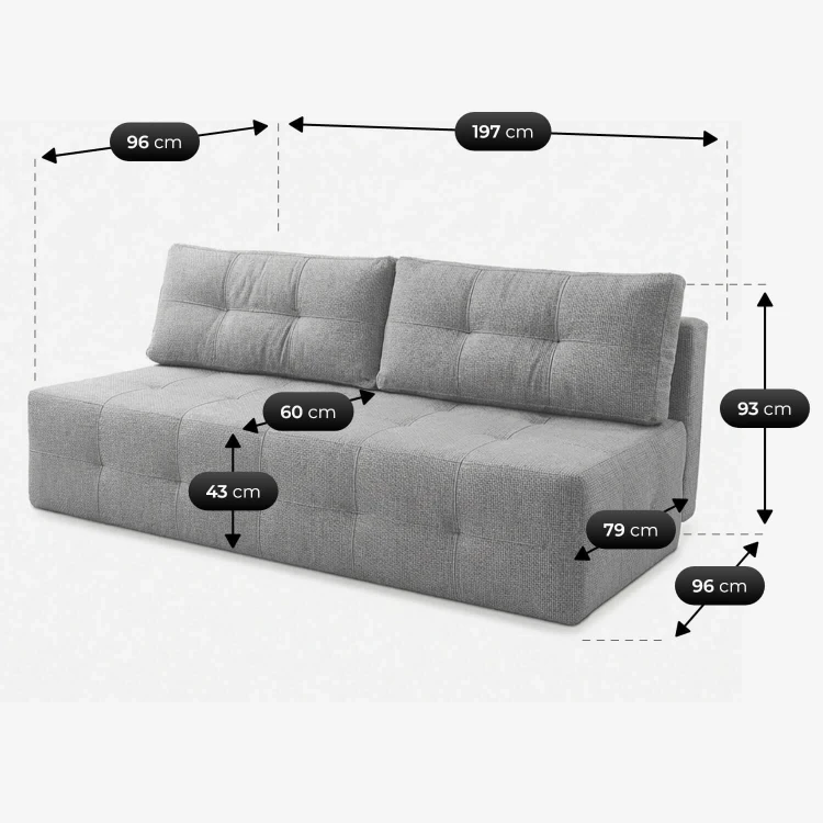 Sofa rozkładana NOVA szara - szenil funkcja spania 142x197 cm