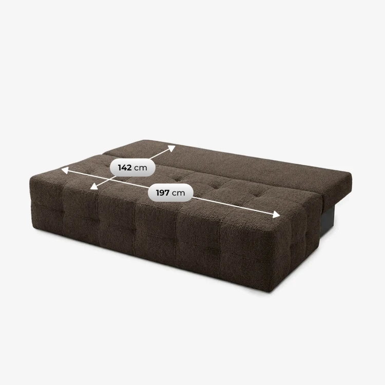 Sofa rozkładana ELVA mocca – boucle, funkcja spania 142 × 197 cm