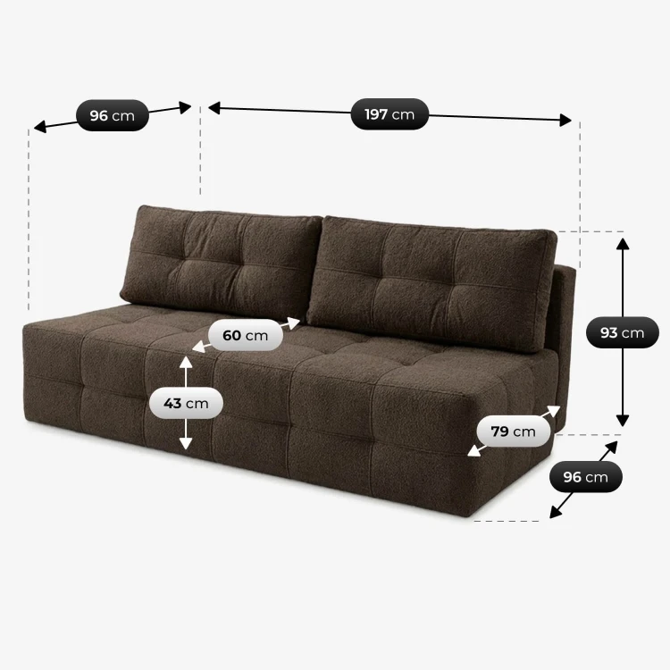Sofa rozkładana ELVA mocca – boucle, funkcja spania 142 × 197 cm