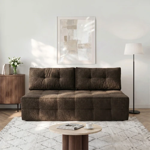 Sofa rozkładana ELVA mocca – boucle, funkcja spania 142 × 197 cm