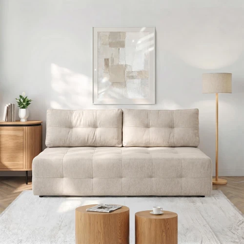 Sofa rozkładana NOVA kremowa - tkanina funkcja spania 142x197 cm