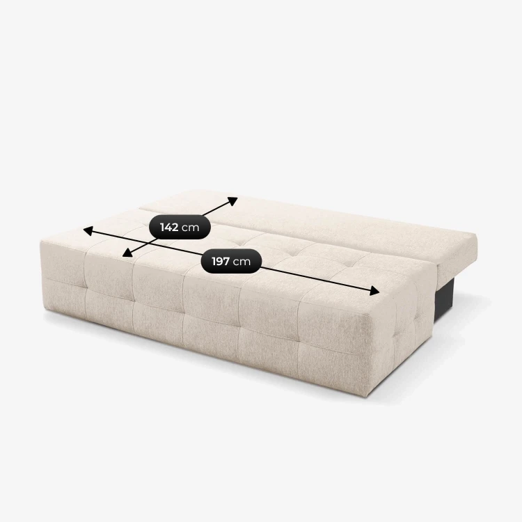 Sofa rozkładana NOVA kremowa - tkanina funkcja spania 142x197 cm