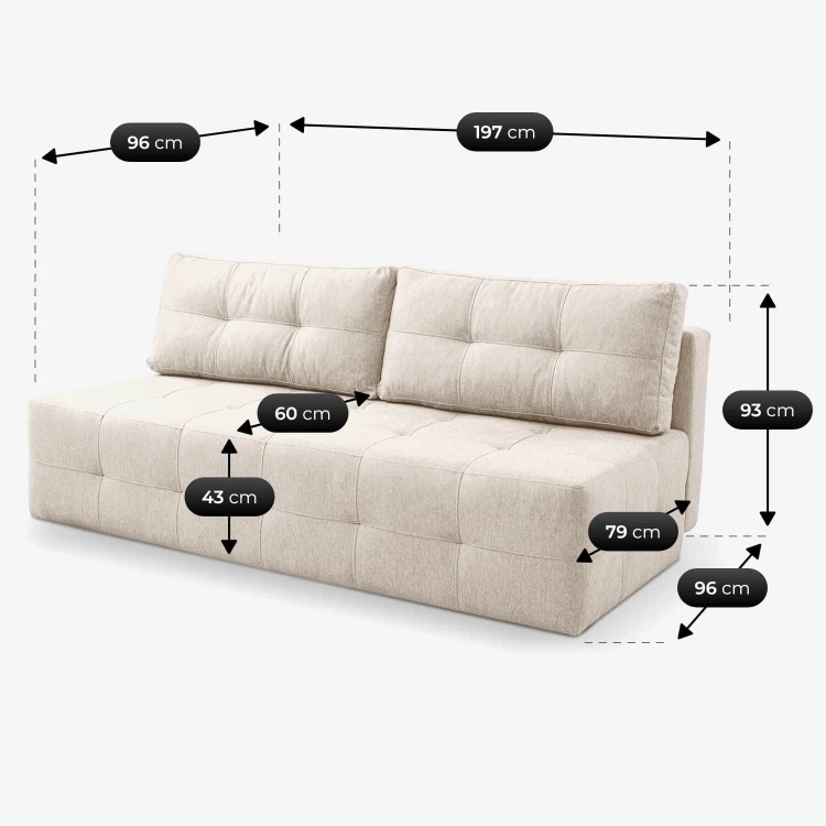 Sofa rozkładana NOVA kremowa - tkanina funkcja spania 142x197 cm