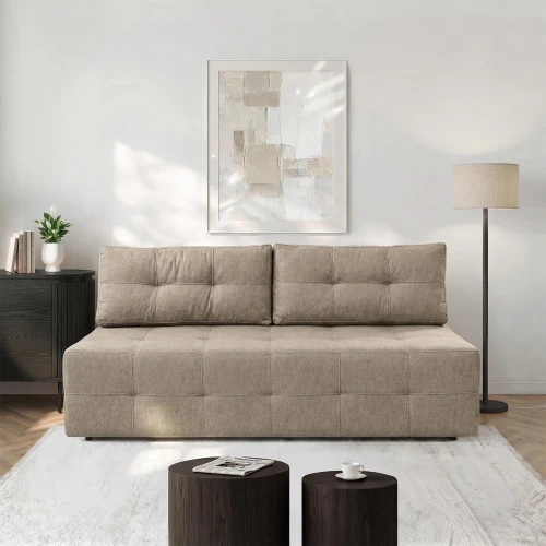 Sofa rozkładana NOVA beżpwa- tkanina funkcja spania 142x197 cm
