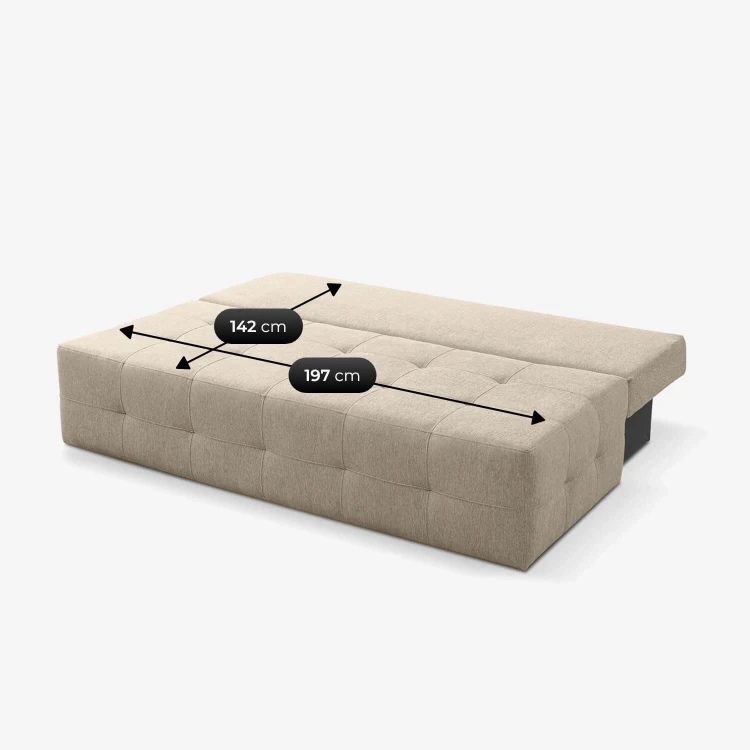 Sofa rozkładana NOVA beżowa- tkanina funkcja spania 142x197 cm