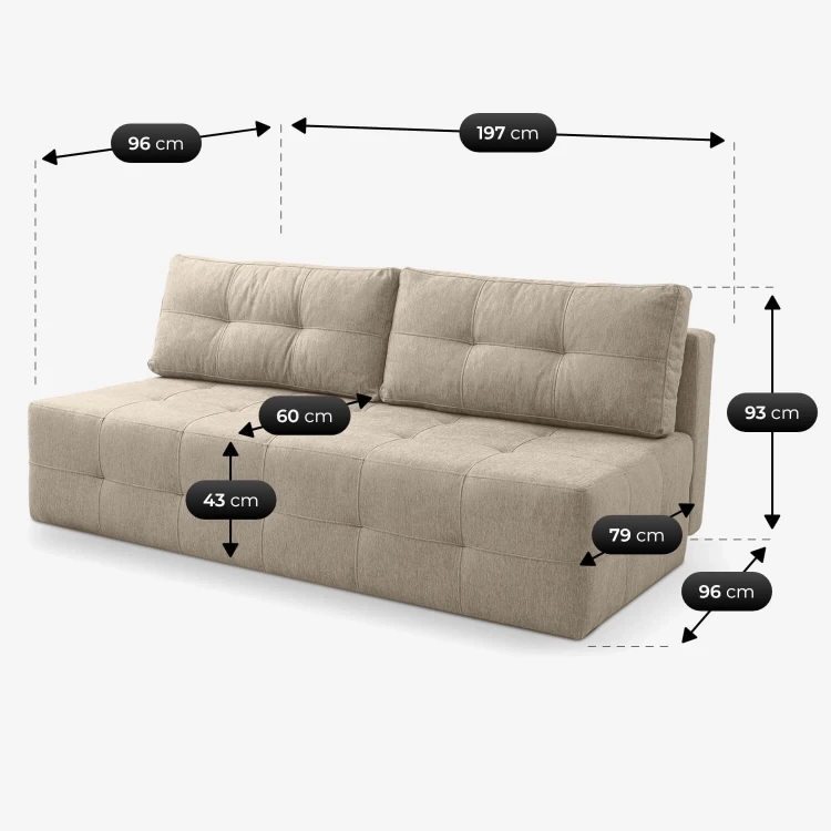 Sofa rozkładana NOVA beżowa- tkanina funkcja spania 142x197 cm