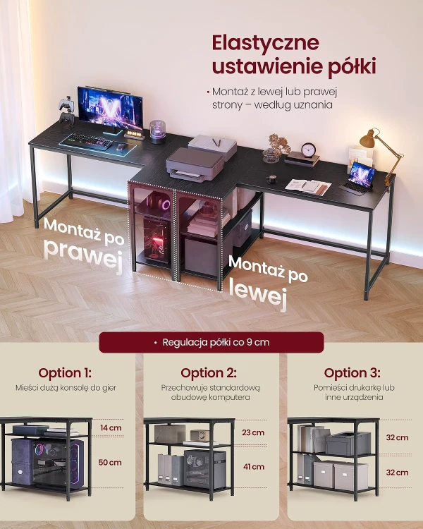 Biurko komputerowe narożne z półkami 120x80 cm w kolorze czarnym