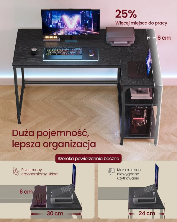 Biurko komputerowe narożne z półkami 120x80 cm w kolorze czarnym