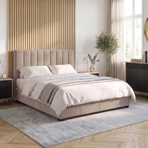 Łóżko tapicerowane PERTOS 120 × 200 cm welurowe kremowe