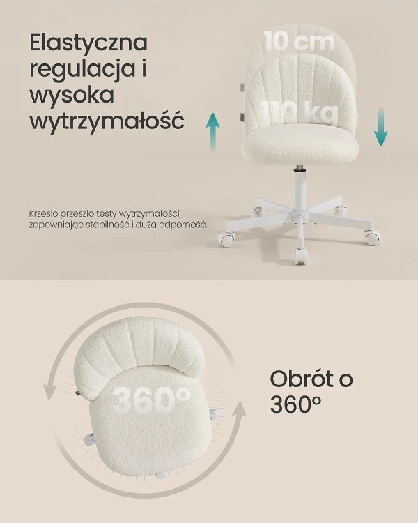 Fotel biurowy obrotowy tapicerowany regulowana wysokość w tkaninie boucle