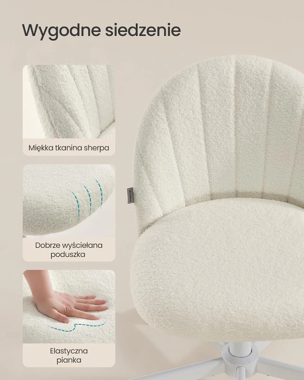 Fotel biurowy obrotowy tapicerowany regulowana wysokość w tkaninie boucle
